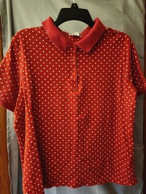Red Polka Dot Polo Shirt - Classic Women's Short Sleeve
